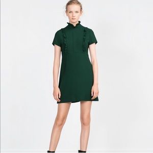 Zara Dark Green Short Sleeve Ruffle Shift Dress